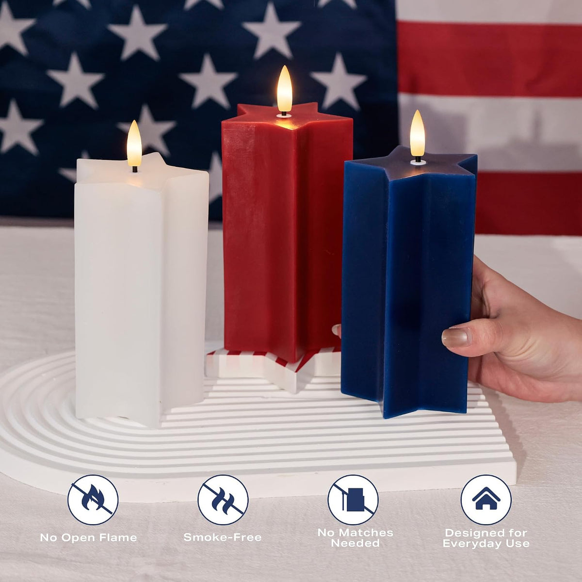 4th of July Flameless Candles with Remote, Red White and Blue LED Candles