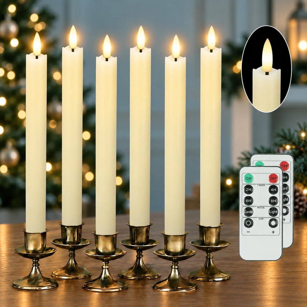 JOIONE Ivory Flameless Taper Candles with Remote, 6 Pack Flickering Tapers