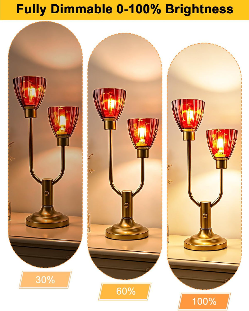 Lightdot Mid Century Modern Table Lamp Red Glass Vintage Lamp Gift Dimmable