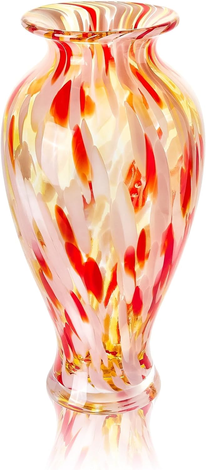 QFkris Hand Blown Glass Vase for Flowers, 12 Inch Tall Crystal Flower Vases