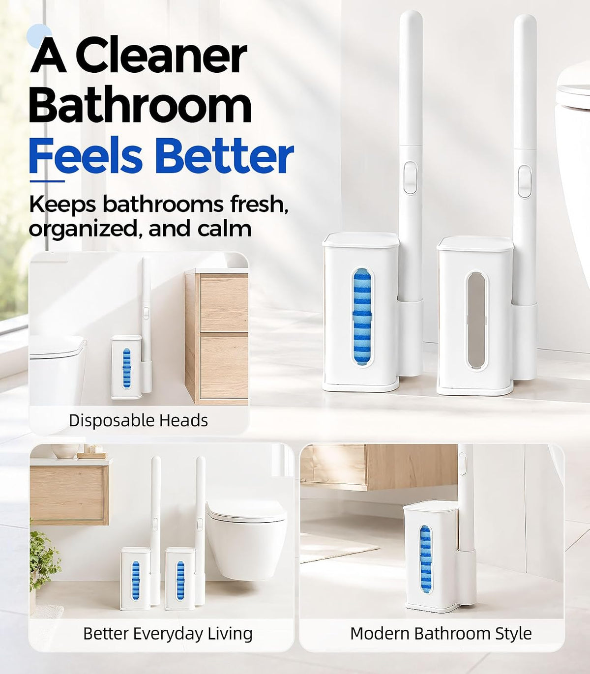 Disposable Toilet Brush and Holder Set with 48 Refills, Toilet Bowl Cleaner