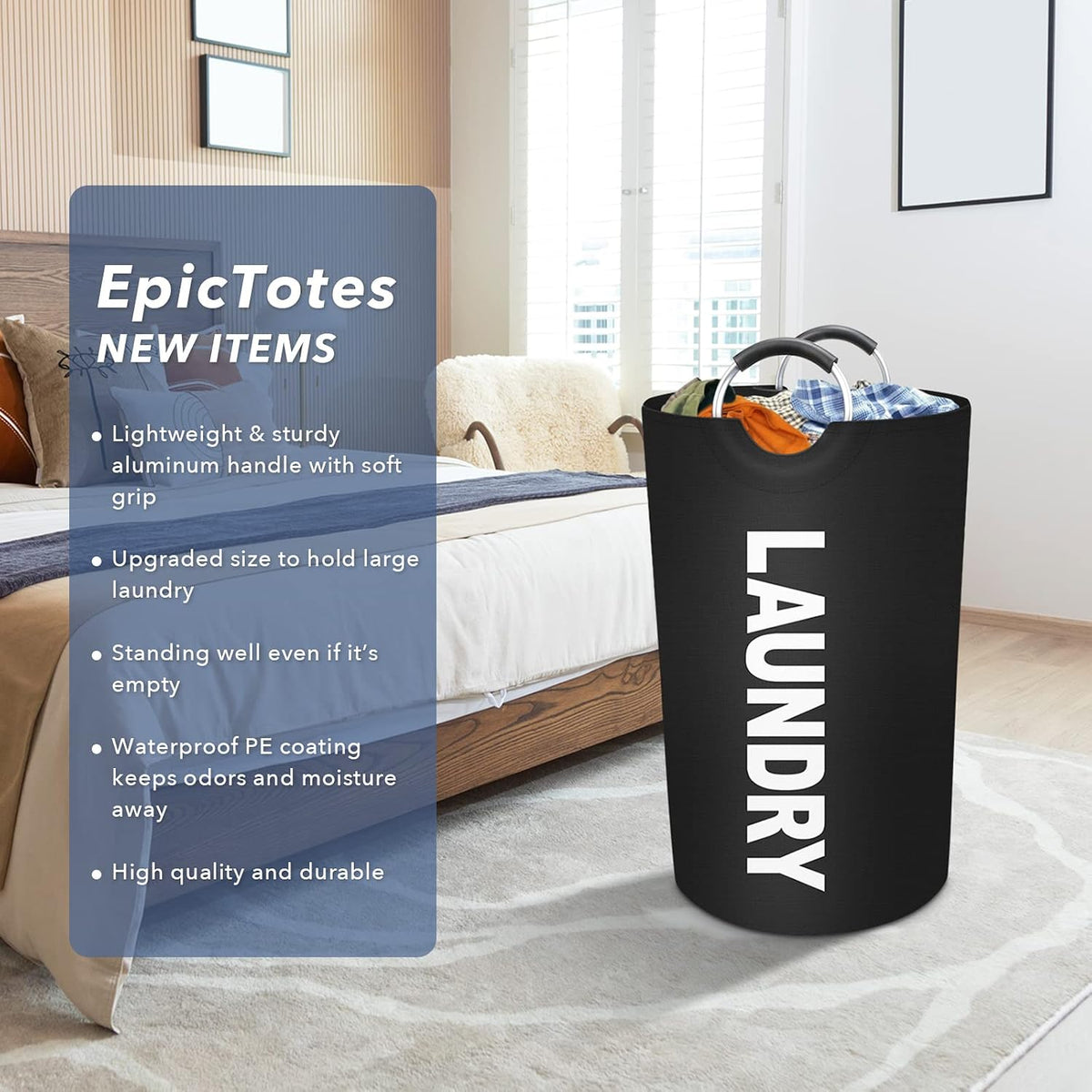 90L Laundry Basket, Waterproof Collapsible Laundry Hamper, Black