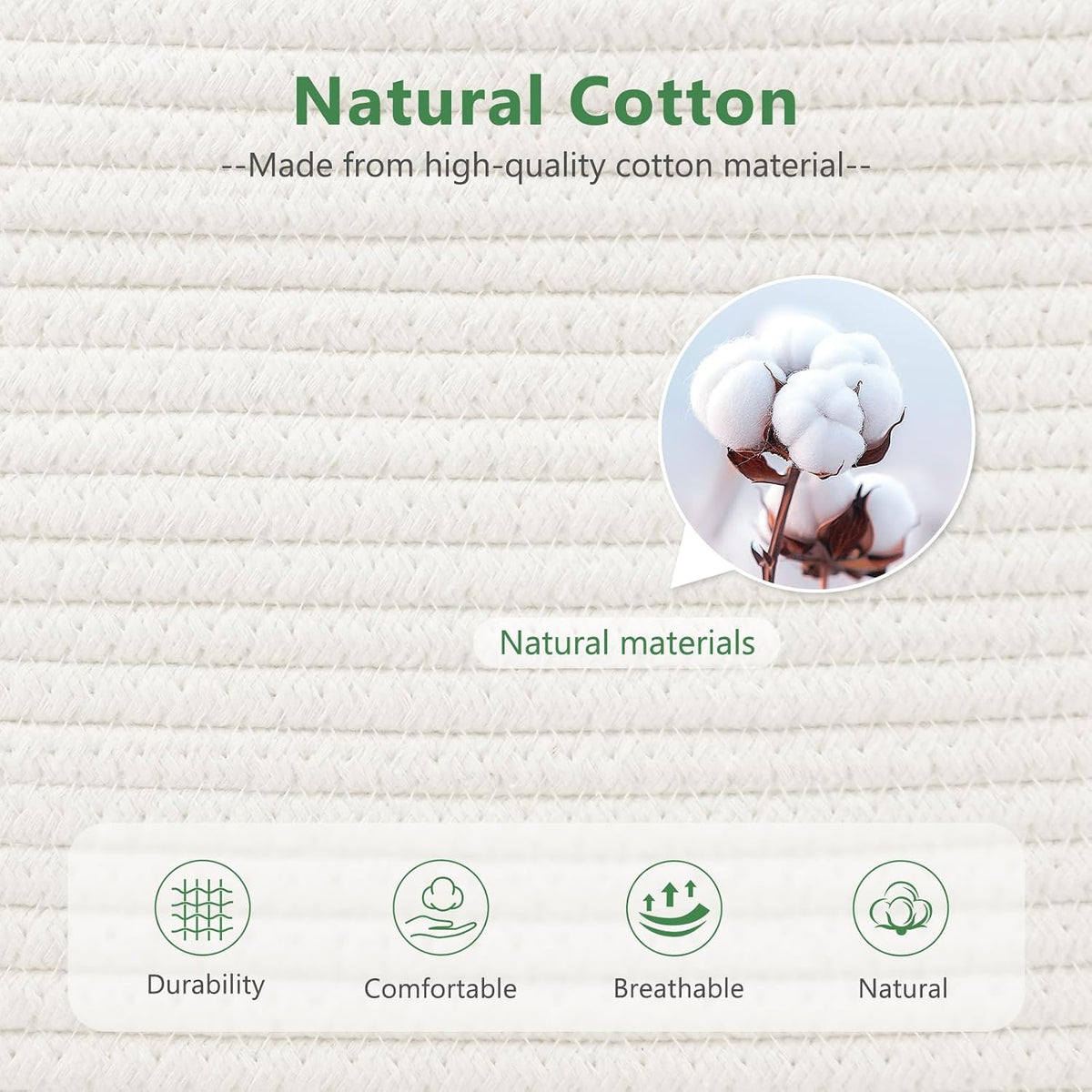 ECDYQXVU 15x10x9 Woven Cotton Rope Storage Basket, Leather Handles 2 Pack