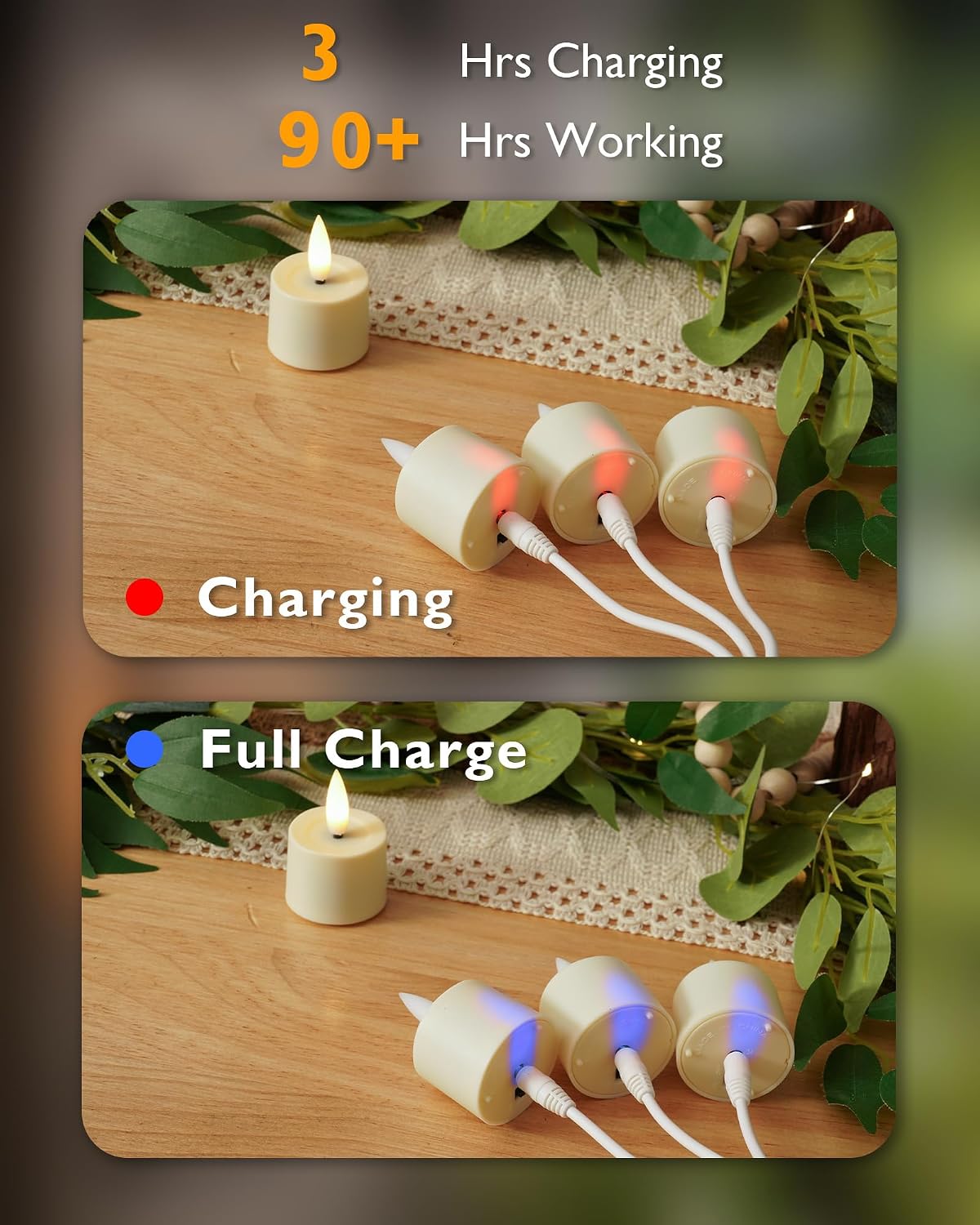 BEICHI 12Pack Rechargeable Flameless Tea Lights Candles with Remote&Timer