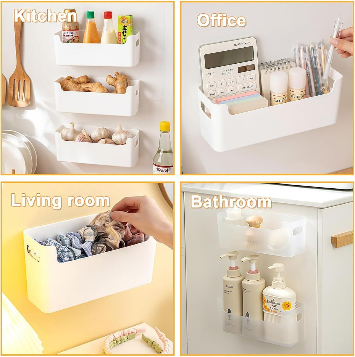 2 Pcs Kitchen Cabinet Door Organizer,Adhesive Mount Inside Cabinet Door Storage,Under Sink Door Storage Shelf for Kitchen,Bathroom,Office,Garage,Craft Room(Transparent)