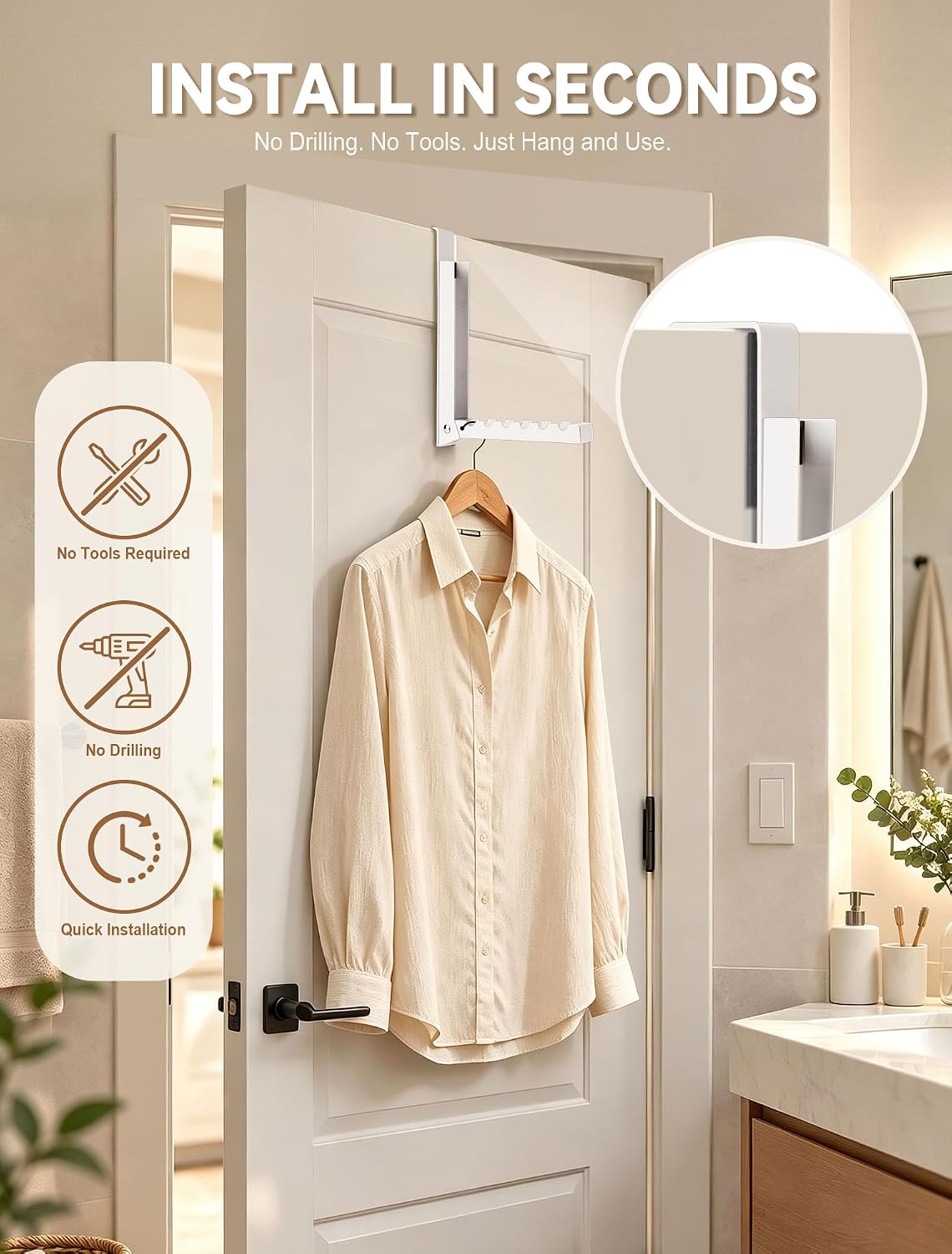 2-Pack Over the Door Hanger Hooks with Extra Anti-slip Pads for Laundry