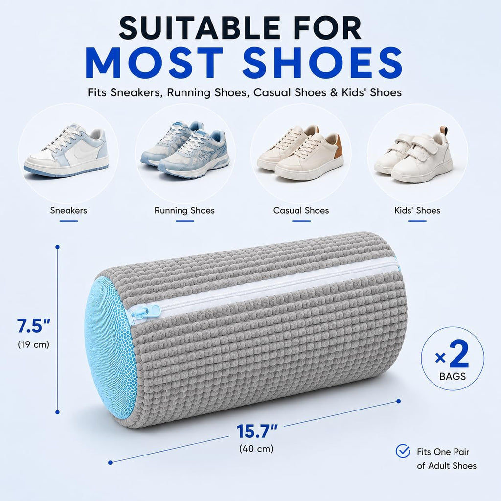 2 Pack Shoe Washing Machine Bag, Laundry Shoe Bag for Washer and Dryer, Reusable Shoe Cleaning Bag for Sneakers and All Shoes Types with Self-Locking Zipper(Gray)