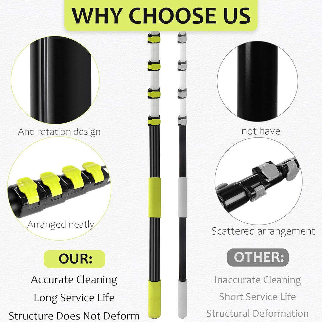 【Upgrade Anti Rotation 】 30FT High Reach Duster Kit,(18FT+6FT) Lightweight Aluminum Alloy Extension Rod,7-Piece Set,210° Steering Head Clean Various Angle,for Cleaning Ceiling,High Wall