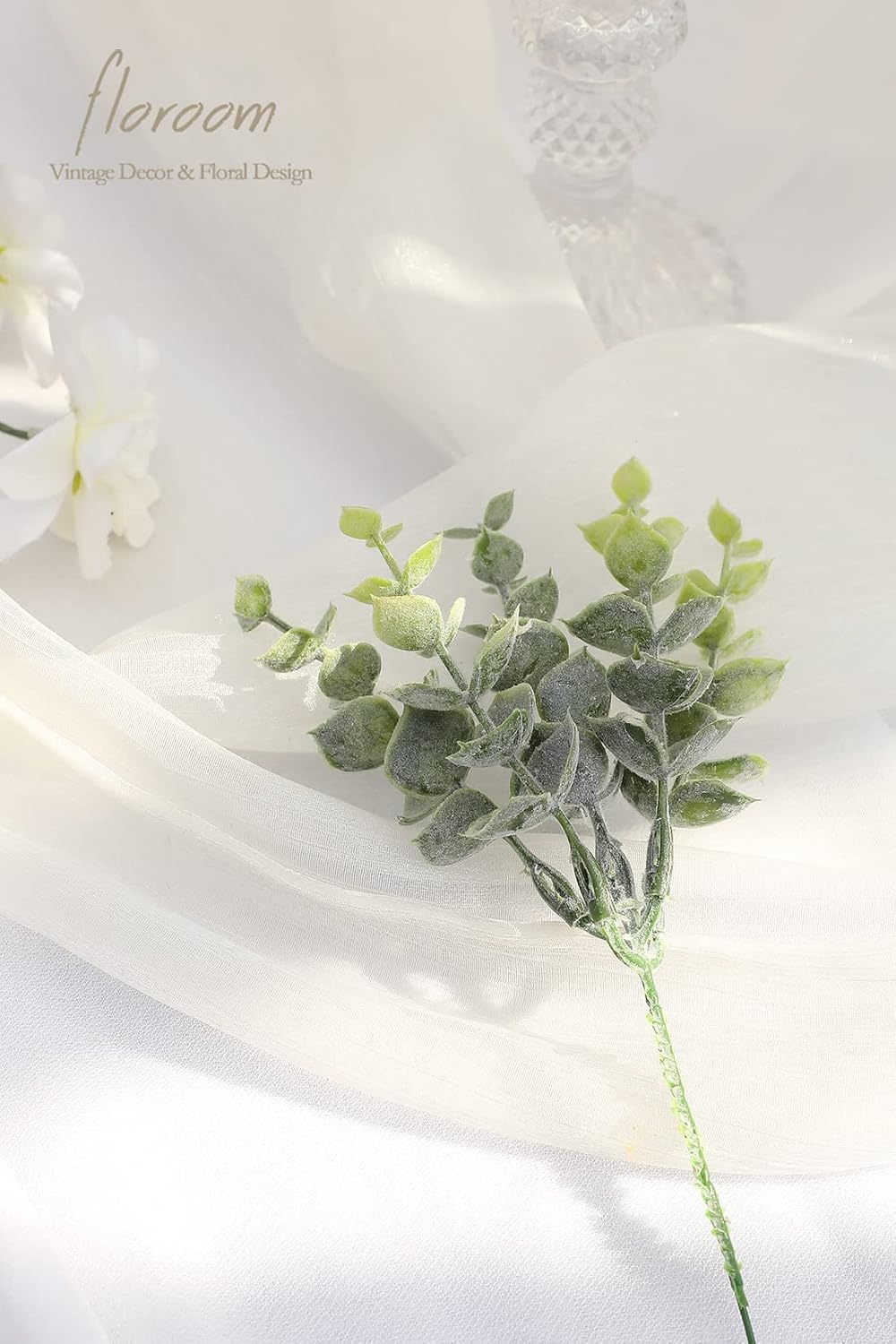 Floroom Artificial Flocked Eucalyptus Stems Faux Greenery Spray, 18pcs Best Filler Fake Plants for DIY Wedding Bouquet Centerpieces Arrangement