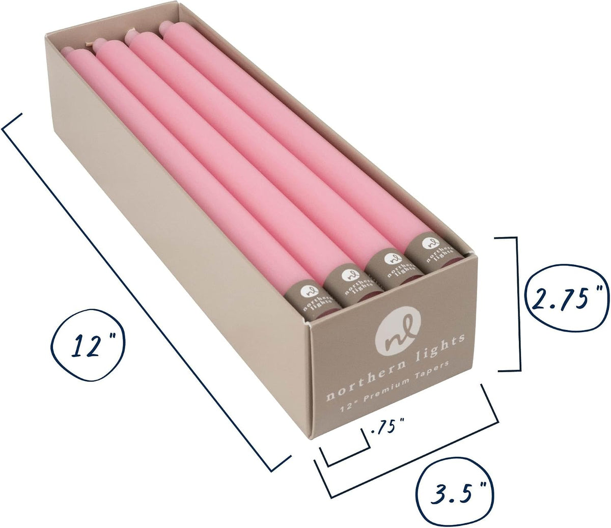 Northern Lights Candles - Premium Tapers 12" 12PK - Soft Pink - 72800