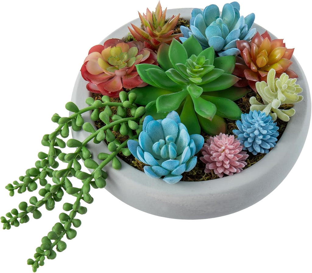 MyGift 8-Inch Artificial Succulent Arrangement in Gray Concrete Planter