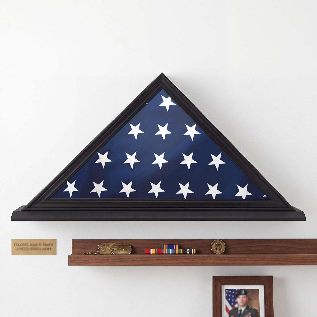 Folded Flag Display Case for 5'x9' Military Burial Flag, Black Solid Wood