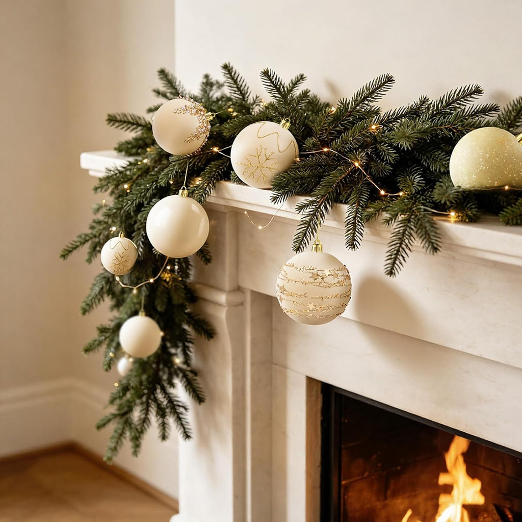 Syhood 12 Pcs White Velvet Christmas Ball 3.15 Inch Flocked Ornament