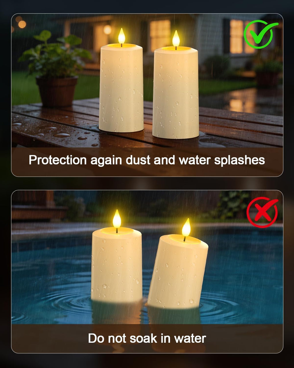 SoulBay Flameless LED Candles, 4-Pack USB Rechargeable, Flickering Waterproof White Pillar Candles with Remote Control Timer for Outdoor Lantern Patio Yard Indoor Holiday Decor, 2.75 x 5.1 Inches