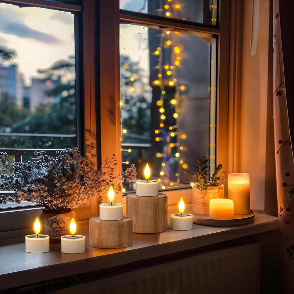 Yme Solar Tea Lights Outdoor Waterproof, Rechargeable Flameless Candles