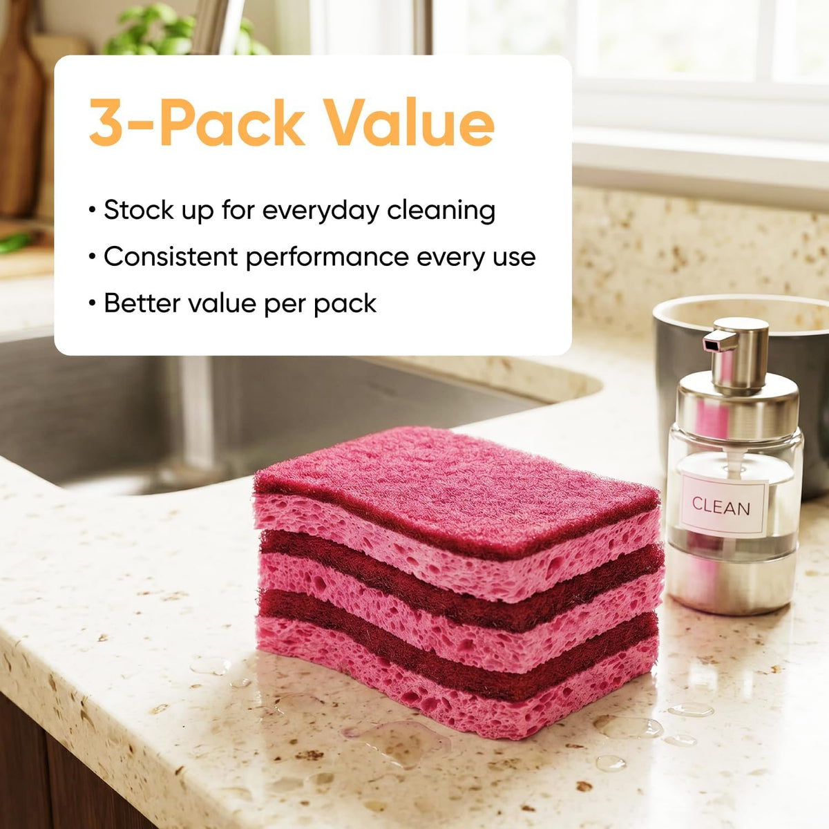 Kitchen Sponges for Washing Dishes, Non-Scratch Cellulose Dish Scrub Sponges, Cleaning Sponges for Household Use, Safe Cleaning Products, Kitchen Sponges Pack of 12, by Superio