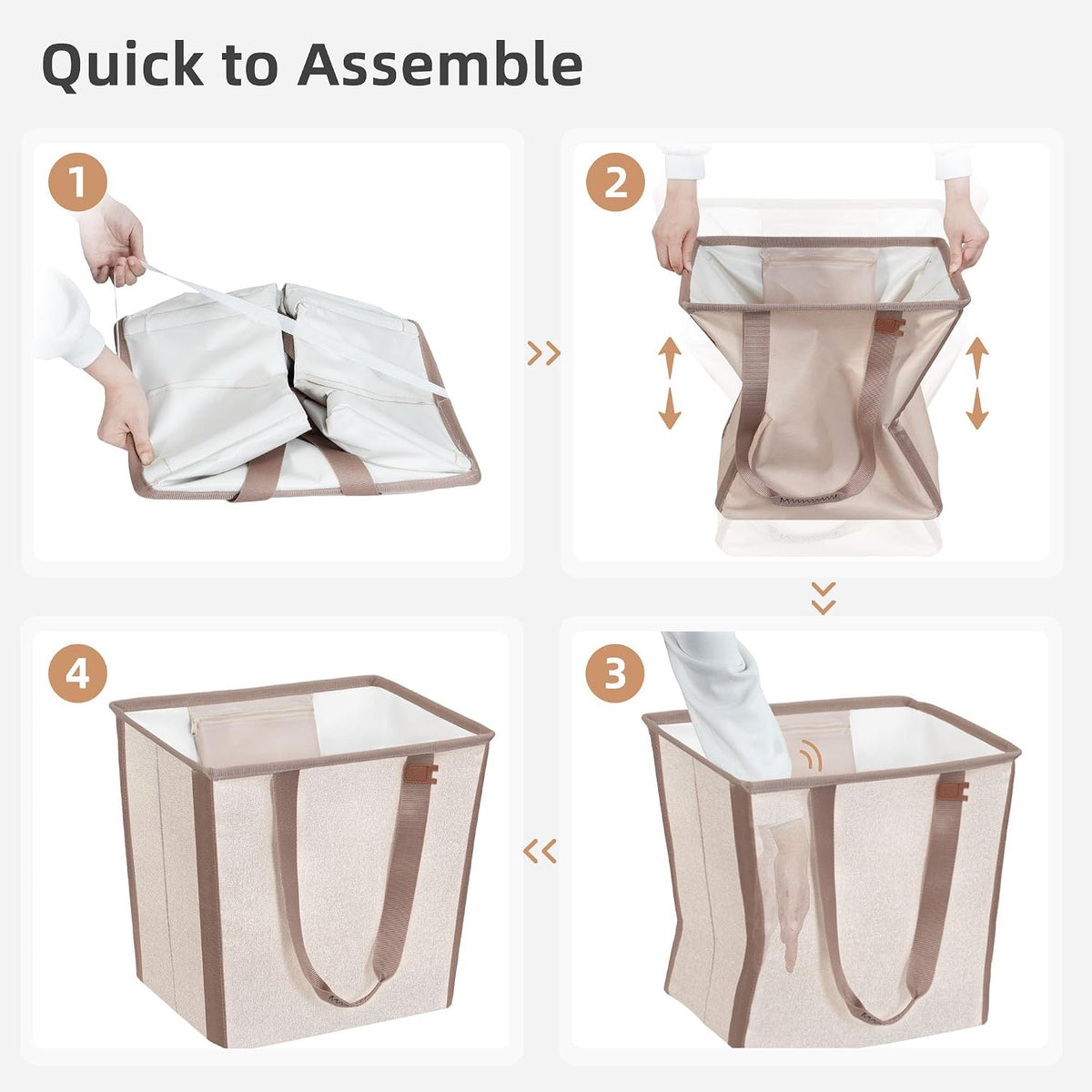 STORAGE MANIAC Collapsible Laundry Basket, 16.9 Gal. Large Pop-up Laundry Hamper with Long Carry Handles, Space-Saving Foldable Clothes Hamper with Bottom Elastic Band, Travel Laundry Bags, Oat Beige