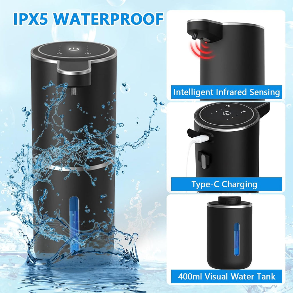 Automatic Soap Dispenser Touchless, USB Rechargeable Automatic Liquid Soap Dispenser, 12.8oz/380mL, 4 Level Adjustable, 1500mAh Smart Wall Mounted for Bathroom Kitchen Dish/Hand Soap