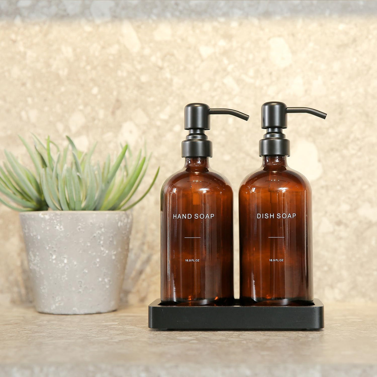 Prus Waso Amber Soap Dispenser Set