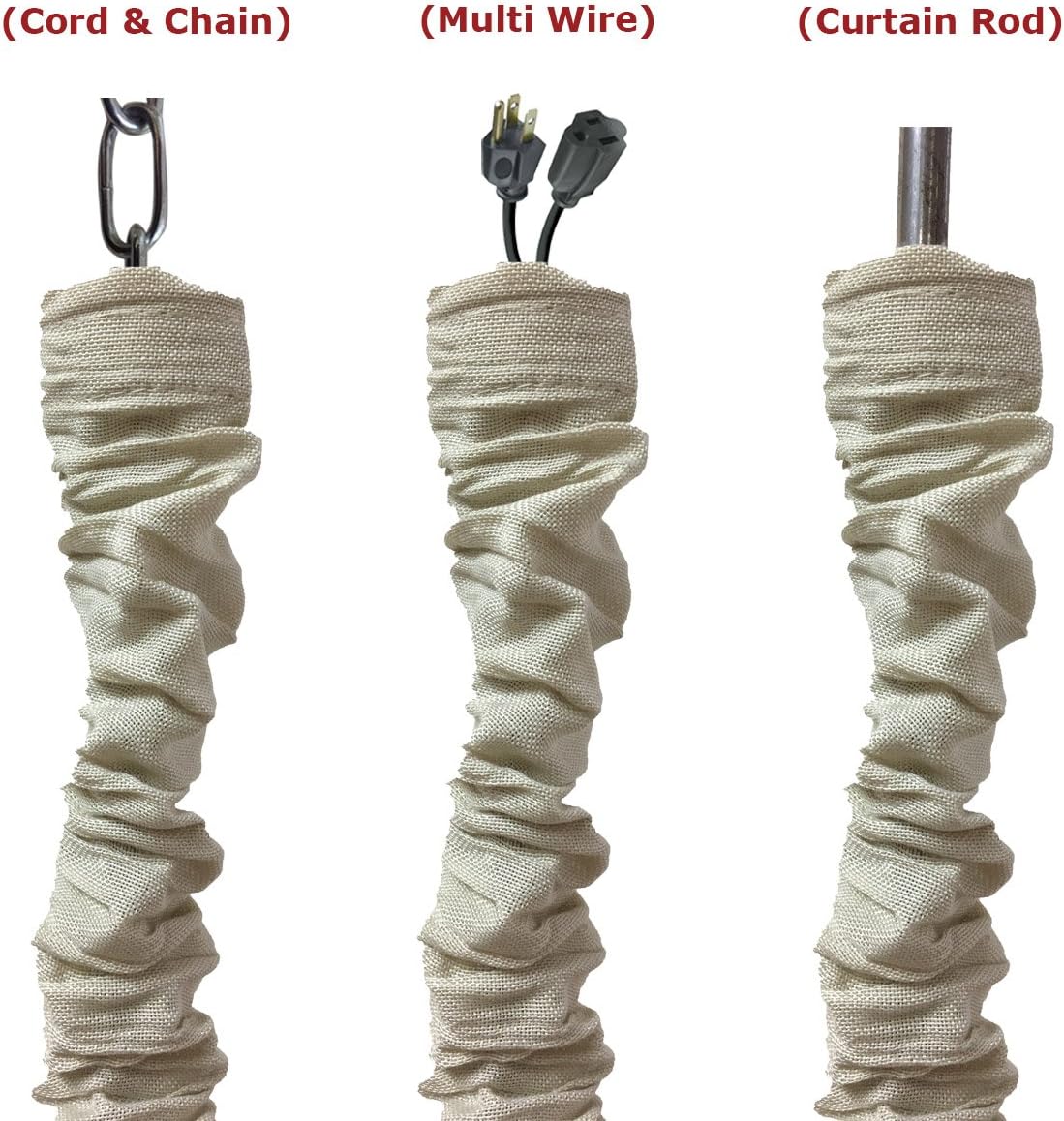 Royal Designs, Inc. Cord & Chain Cover 4 ft Silk Type Fabric, Chandelier Pendant Lighting Chain & Cable Management, Touch Fastener, Linen Beige - 2 Pack