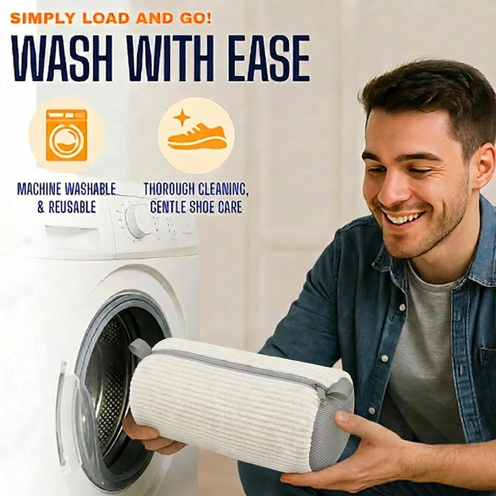 Shoe Washing Machine Bag，2PCS Laundry Shoe Bags for Sneaker，Washer and Dryer Reusable Shoes Cleaning Bag for All Shoe Sizes - Cream