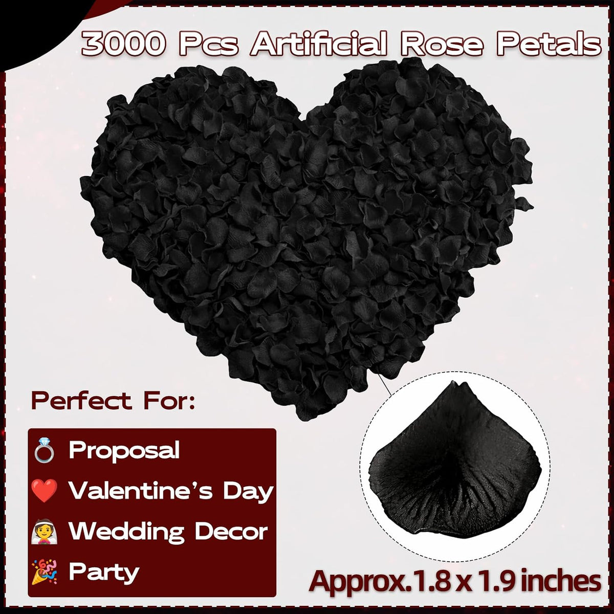 3000 Pcs Rose Petals Artificial Flowers Silk Petals Table Scatters for Romantic Special Night Decorations, Weddings, Valentine's Day, Proposals, Anniversaries, Bridal Showers Party Decor (Black)