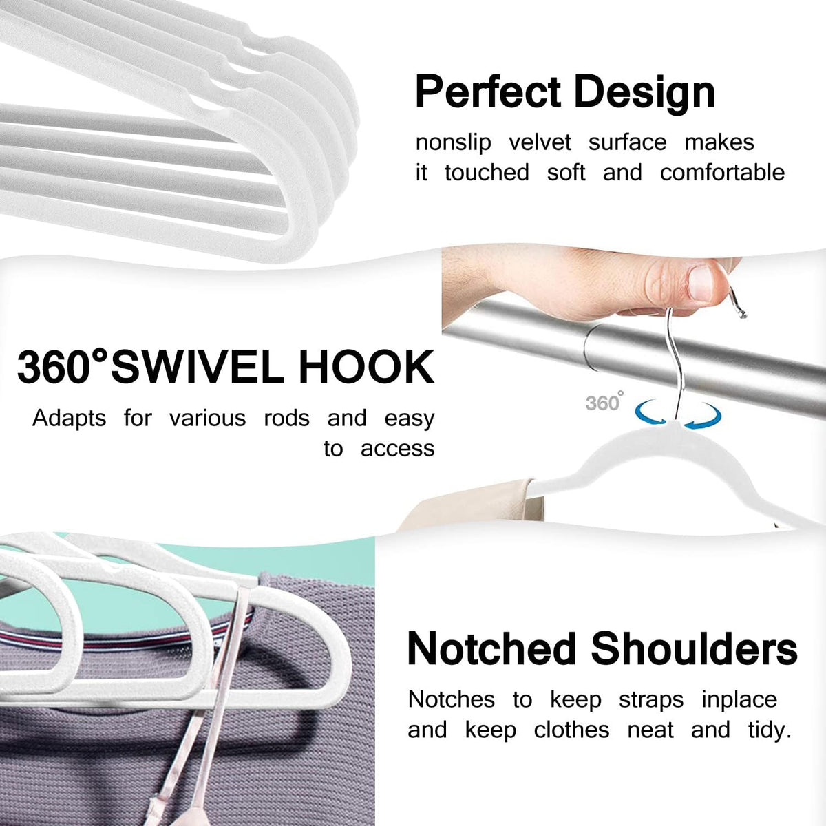 50 Pack White Velvet Clothes Hangers, Non Slip,Space Saving