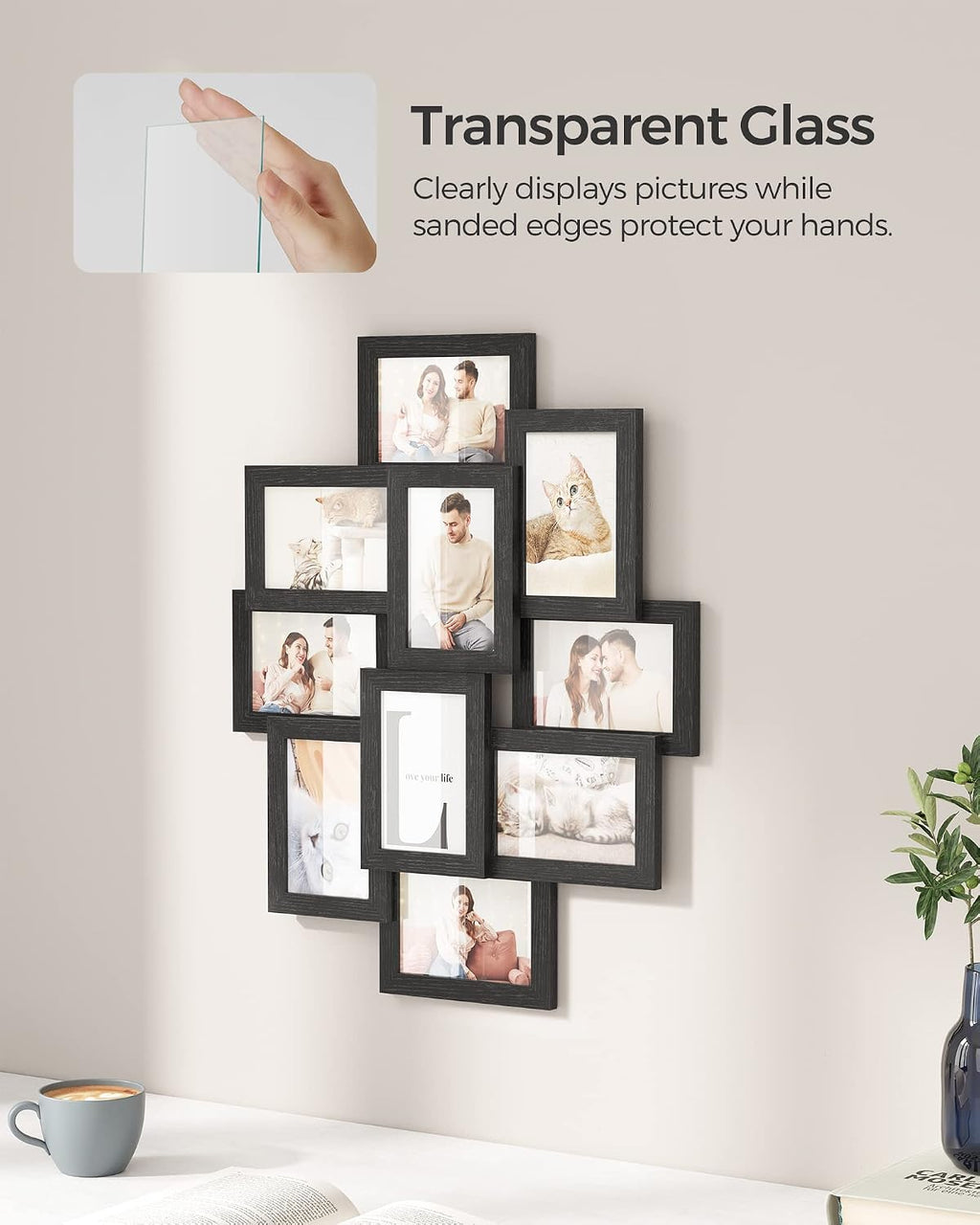 SONGMICS Collage Picture Frames for Wall Decor, 10-Pack 4 x 6, Glass Front
