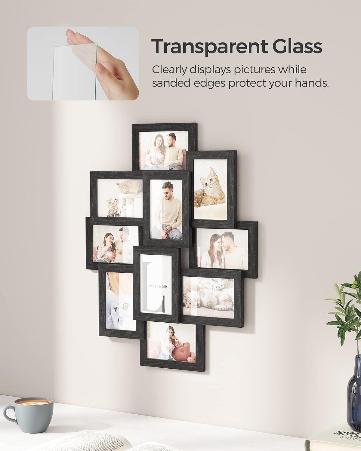 SONGMICS Collage Picture Frames for Wall Decor, 10-Pack 4 x 6, Glass Front