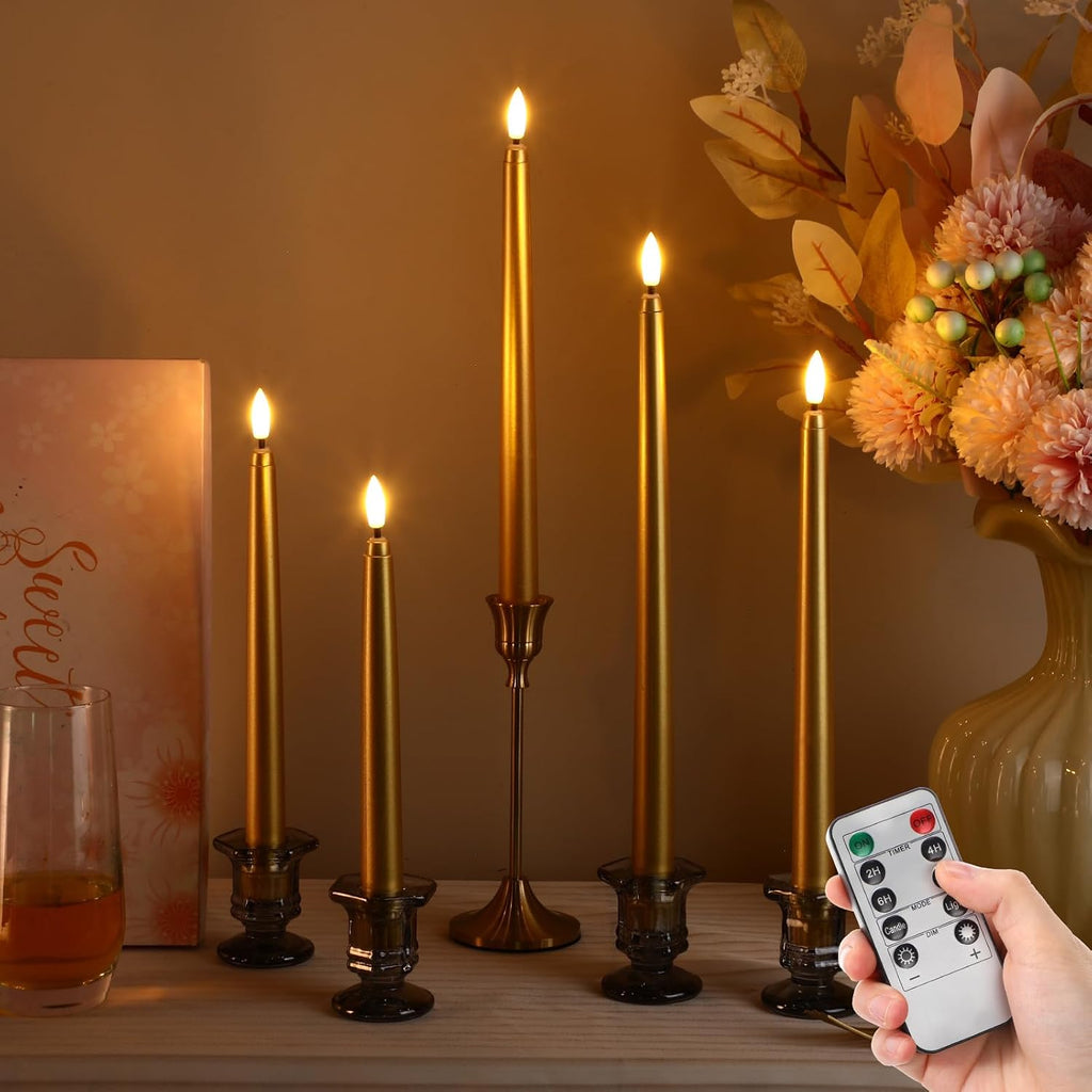 Rossesay 28 Pcs Flameless Taper Candles with Timer Remote, Gold