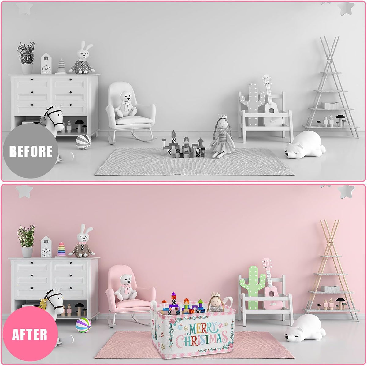 Beeveer 3 Pcs Christmas Pink Nutcracker Basket Diamond Plaid Christmas Tree Gift Basket Soldier Mouse Ballet Girl Clothes Storage Cube for Home Office Dorm Closet Shelf Organizer