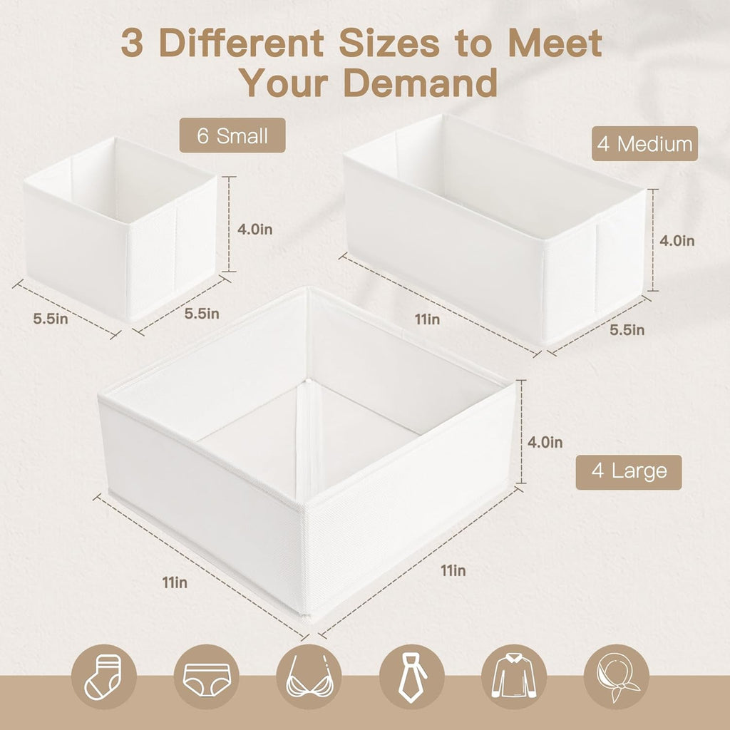 Criusia Drawer Organizer Clothes, 14 Pack Dresser Organizer for Baby Clothes, Underwear, Sock- Foldable Closet Organization and Storage Dividers Bins for Nursery, Bedroom and Dorm (White)