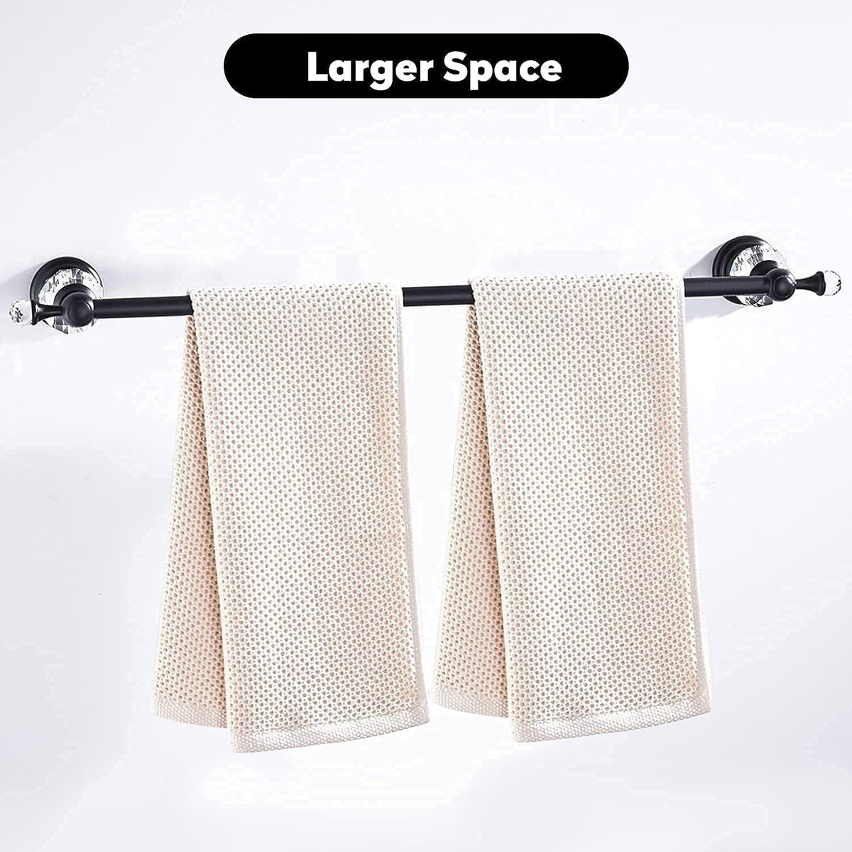 WINCASE Crystal Towel Bar, Black Adjustable Towel Rack, Single Hand Towel Holder Bathroom Shower Towel Rail Rod Modern Luxury Wall Mount Matte Black