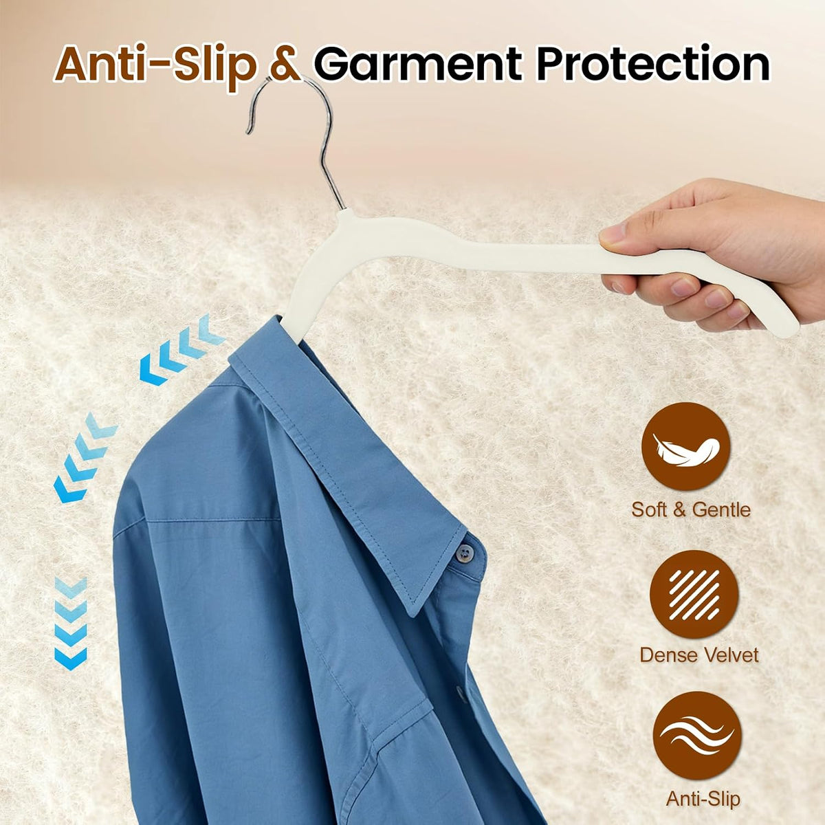 Velvet Shirt Hangers 50 Pack, No Shoulder Bumps for Clothes (White)