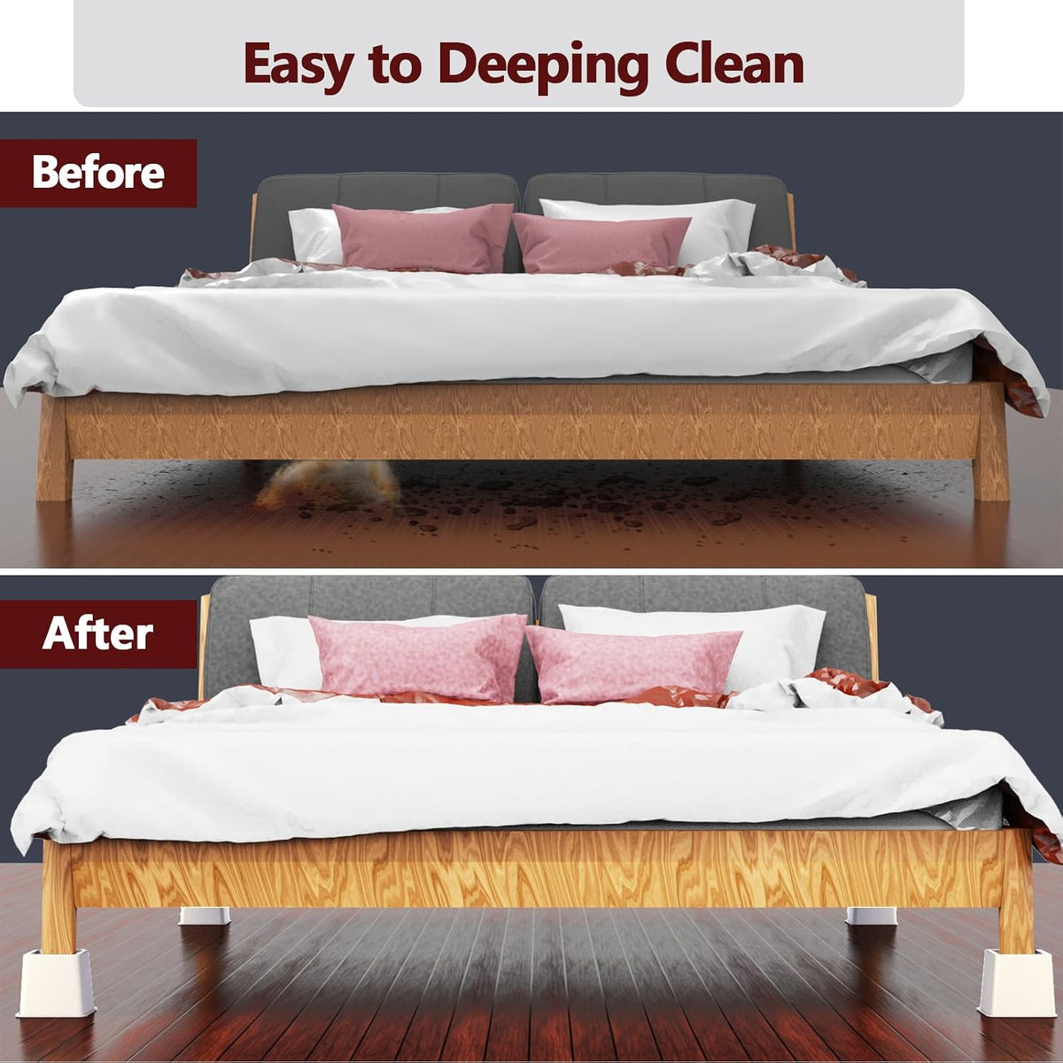 Heavy Duty 8 inch Bed Risers-Set of 4 Adjustable Furniture Risers, Elevation Heights of 3, 5 & 8 Inches, Supports Up to 1,300 lbs for Under-Bed Storage, College Dorms, Table and Couch(White)