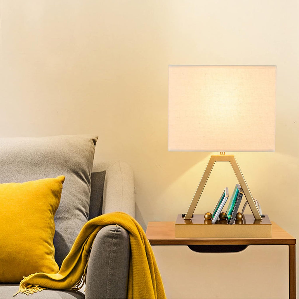 Touch Control Table Lamp with 2 USB Charging Ports & 1 AC Outlet, Dimmer