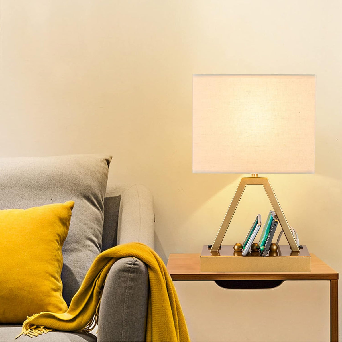 Touch Control Table Lamp with 2 USB Charging Ports & 1 AC Outlet, Dimmer