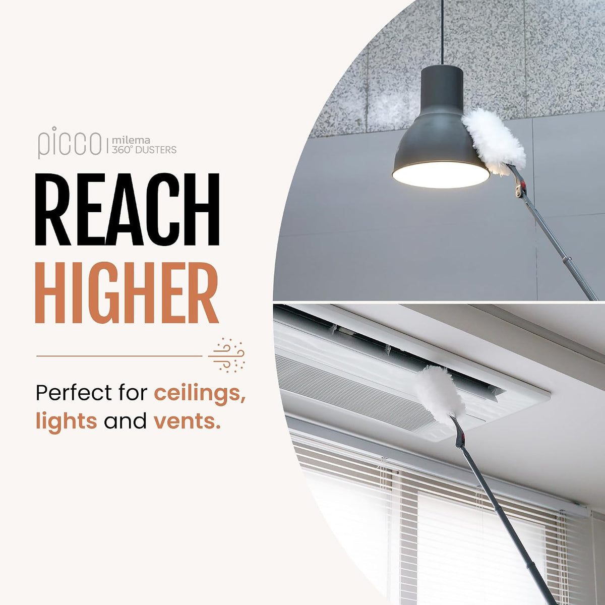 milema Picco 360 Double-Sided Duster, White, 1 Long Handle, 23 Refills