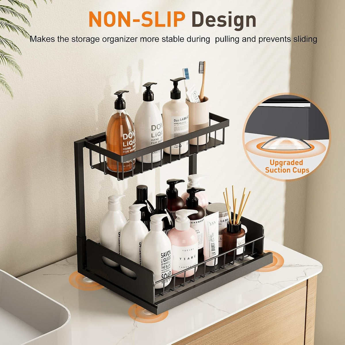 AIDIAM Under Kitchen Sink Organizer, Metal Pull Out Bathroom Organizers and Storage, 2-Tier Cabinet Organizer Shelf with Sliding Drawer, Home Organization for Kitchen, Laundry, Pantry, Black, 1 pack