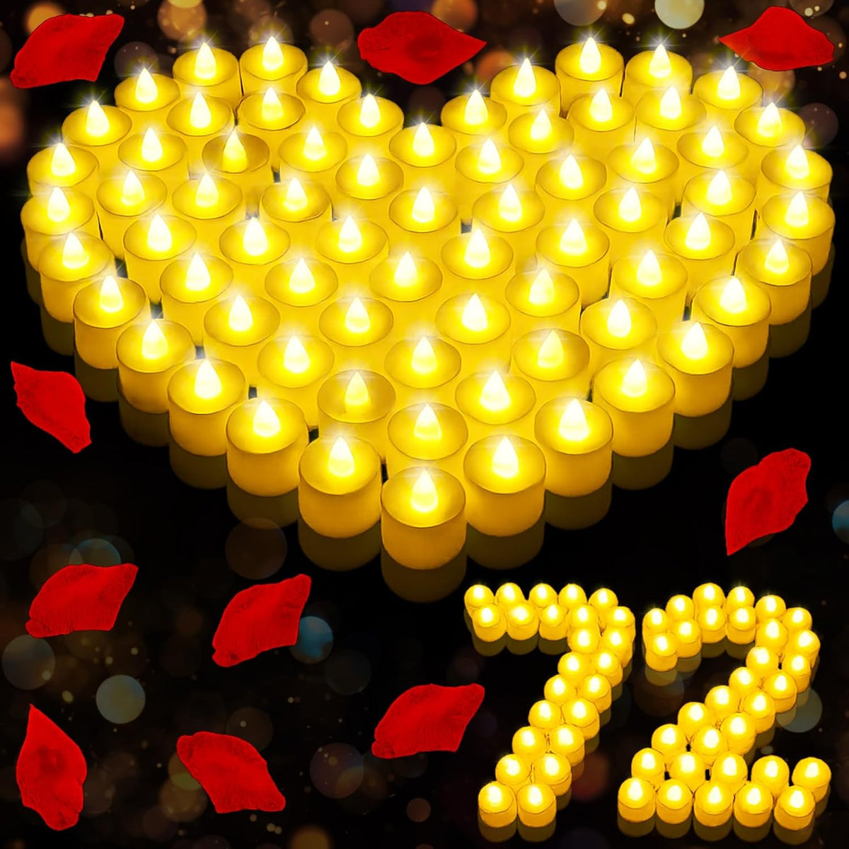 Coume 72 Pack Flameless Tea Light Candle Bulk, Yellow