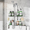 Sewulidon Stainless Steel Hanging Shower Caddy for Handheld Shower Heads,Adjustable Height Extra Long Bathroom Shower Organizer Hanger Rack with Hooks,Soap Holder