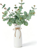 Artificial Eucalyptus Stems with Vase, 18" Fake Plant Greenery Branches Golden Leaves Faux Eucalyptus Stems for Home Office Farmhouse Wedding Table Centerpiece Décor