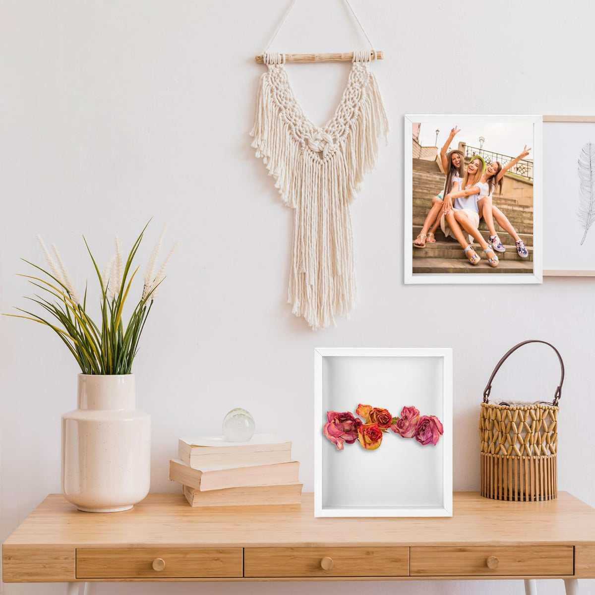 QWORK 8 x 10in Shadow Box Picture Frames - MDF Wood with Acrylic Front, 3 Pack Square Shadow Boxes Display Cases for Photos, Crafts, and Keepsakes