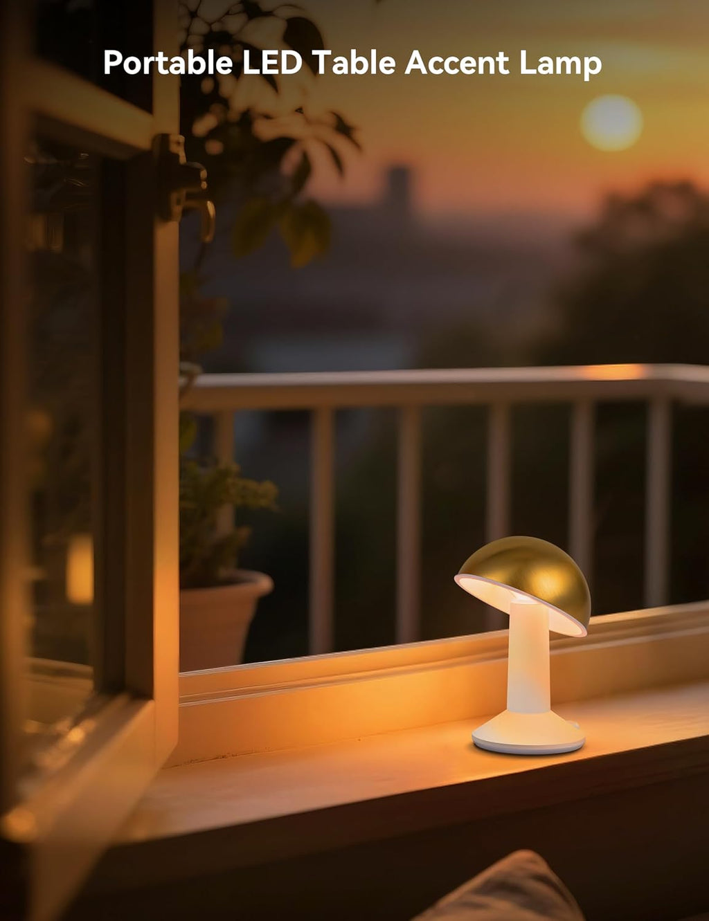 Tubicen 2 Pack Rotatable Mushroom Table Lamp Gold Cordless Bedside Lamp