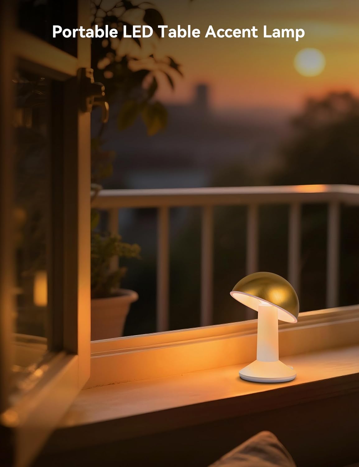 Tubicen 2 Pack Rotatable Mushroom Table Lamp Gold Cordless Bedside Lamp