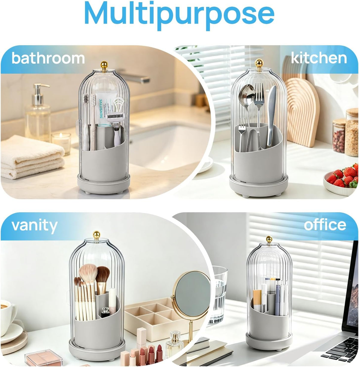 Toothbrush Holders with Cover Toothpaste Organizer for Bathroom, Grey