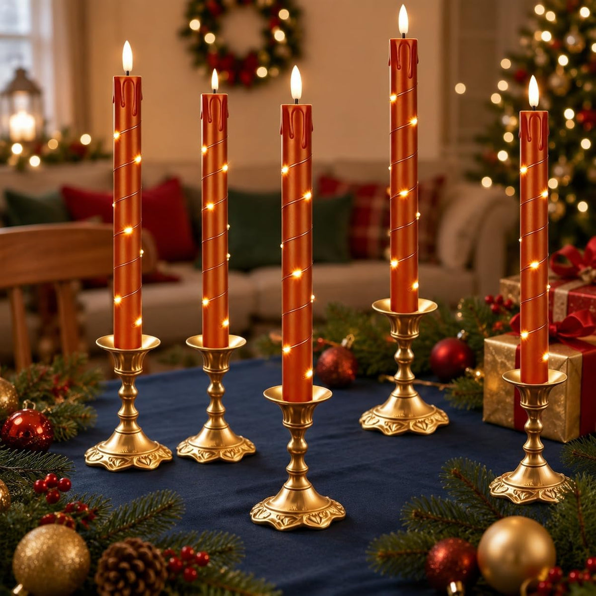JOIONE Christmas Flameless Taper Candles with Remote，6Pcs Xmas Decor