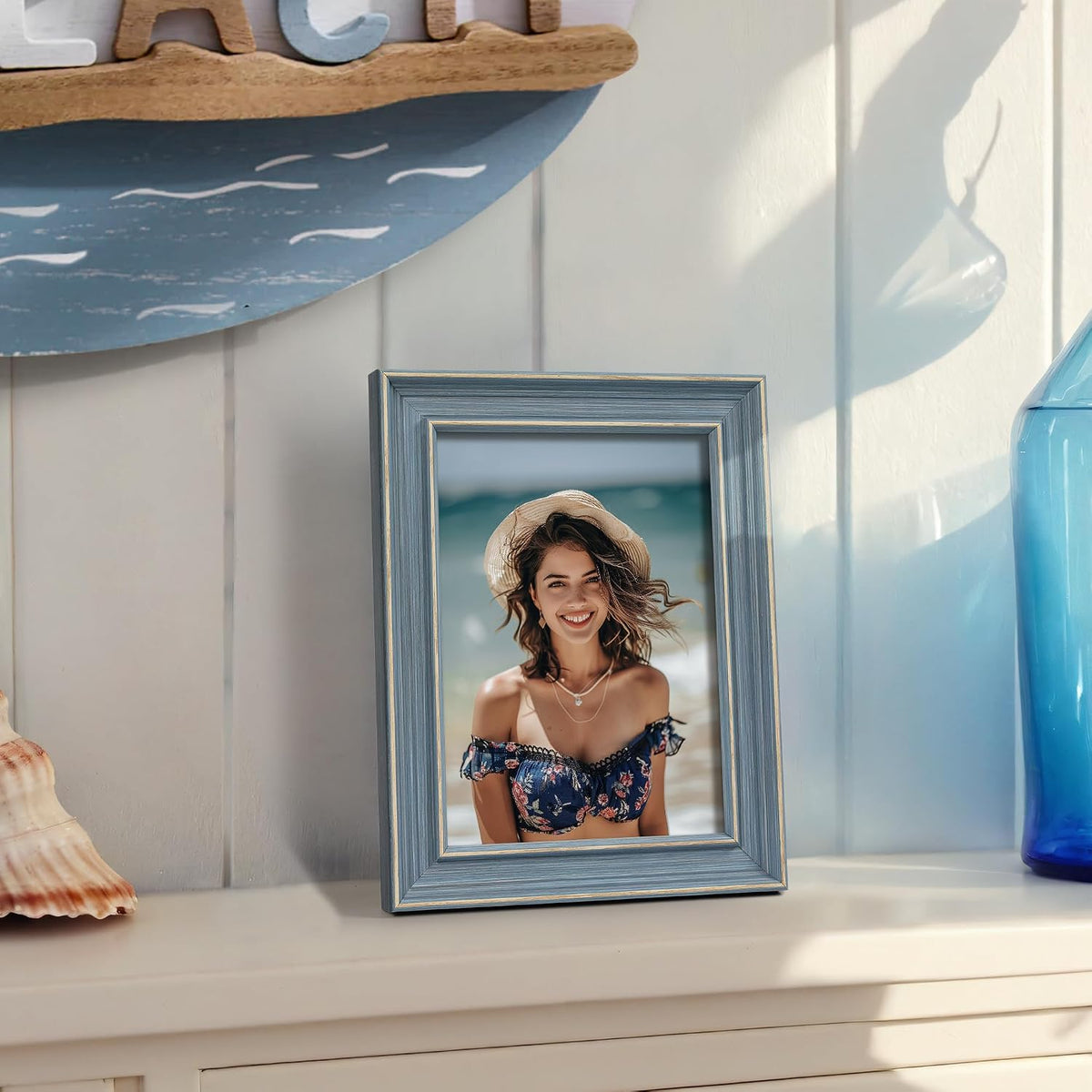 Afuly 5x7 Blue Picture Frame Vintage Coastal Photo Frame