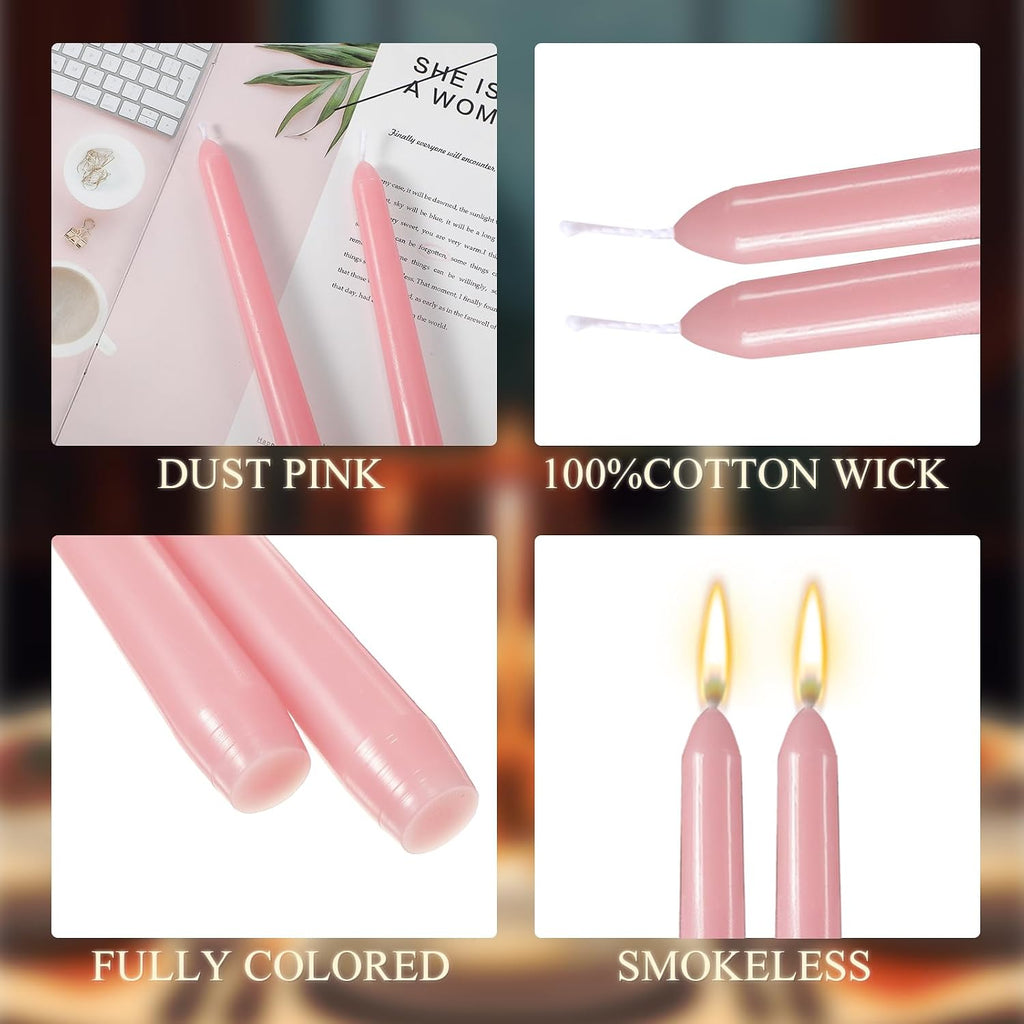 MTLEE 16 Pcs 10 Inch Taper Candle Sticks Smokeless Unscented, Morandi Pink