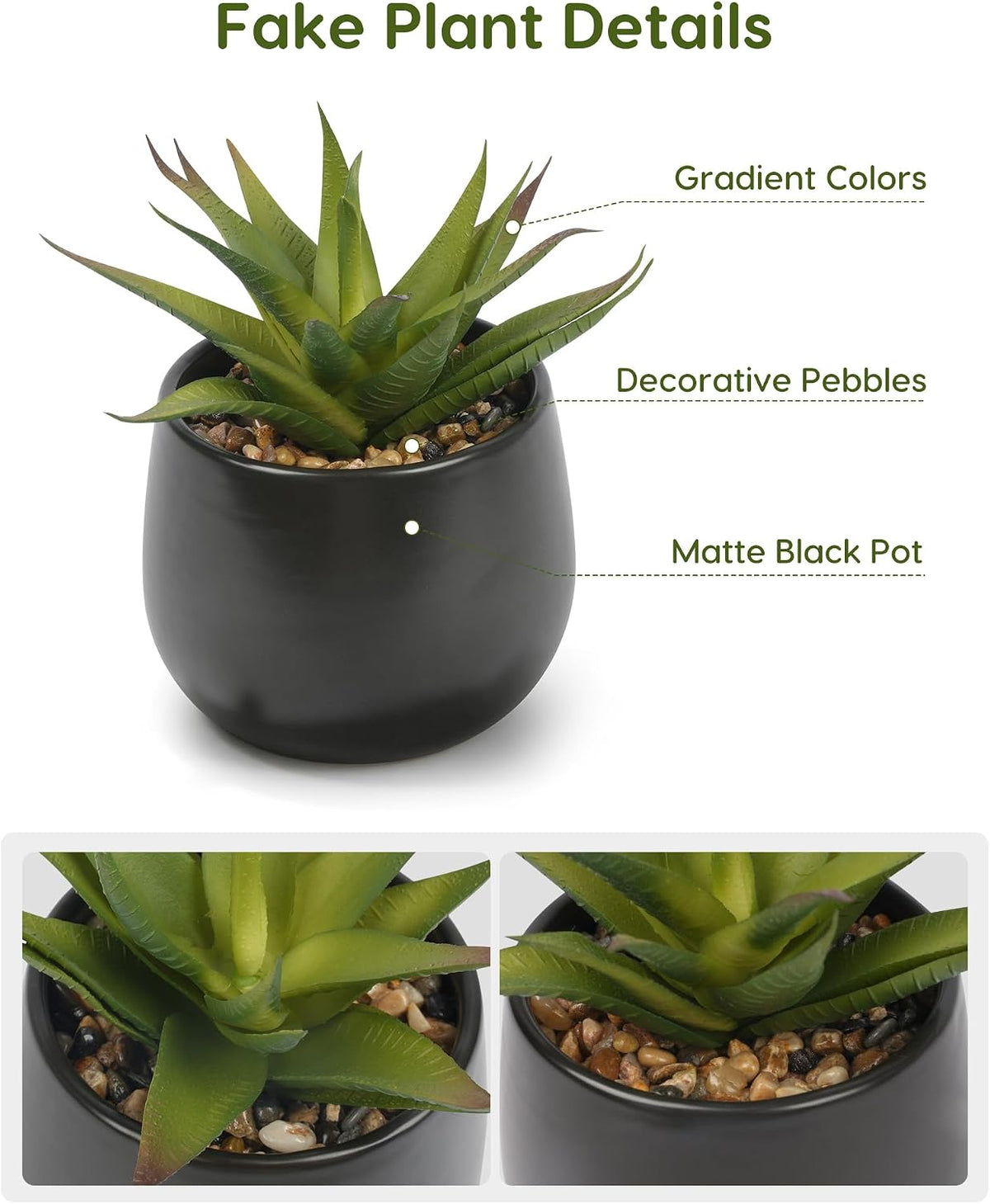 Velener Artificial Succulents Plants in Black Pots (Set of 3) - Faux String of Pearls, Aloe & Sedum Potted Plants Small Fake Plants Indoor for Home Office Table Desk Shelf Kitchen Bathroom Decor